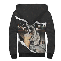 Cool Raccoon Drinking Iced Coffee Sherpa Hoodie Funny Animal Meme Urban Night Photography