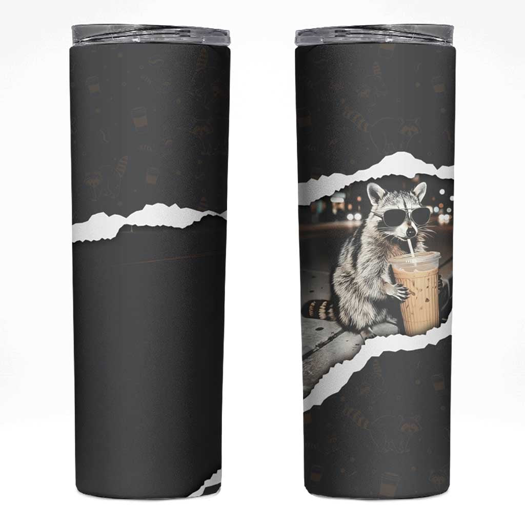 Cool Raccoon Drinking Iced Coffee Skinny Tumbler Funny Animal Meme Urban Night Photography