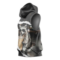 Cool Raccoon Drinking Iced Coffee Sleeveless Hoodie Funny Animal Meme Urban Night Photography