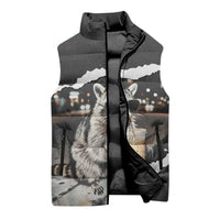 Cool Raccoon Drinking Iced Coffee Sleeveless Puffer Jacket Funny Animal Meme Urban Night Photography