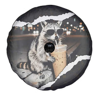 Cool Raccoon Drinking Iced Coffee Spare Tire Cover Funny Animal Meme Urban Night Photography