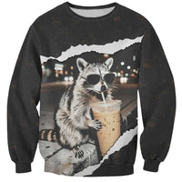 Cool Raccoon Drinking Iced Coffee Sweatshirt Funny Animal Meme Urban Night Photography