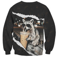 Cool Raccoon Drinking Iced Coffee Sweatshirt Funny Animal Meme Urban Night Photography