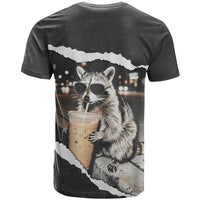 Cool Raccoon Drinking Iced Coffee T Shirt Funny Animal Meme Urban Night Photography