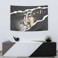 Cool Raccoon Drinking Iced Coffee Tapestry Funny Animal Meme Urban Night Photography