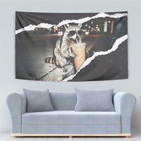 Cool Raccoon Drinking Iced Coffee Tapestry Funny Animal Meme Urban Night Photography