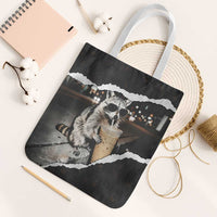 Cool Raccoon Drinking Iced Coffee Tote Bag Funny Animal Meme Urban Night Photography