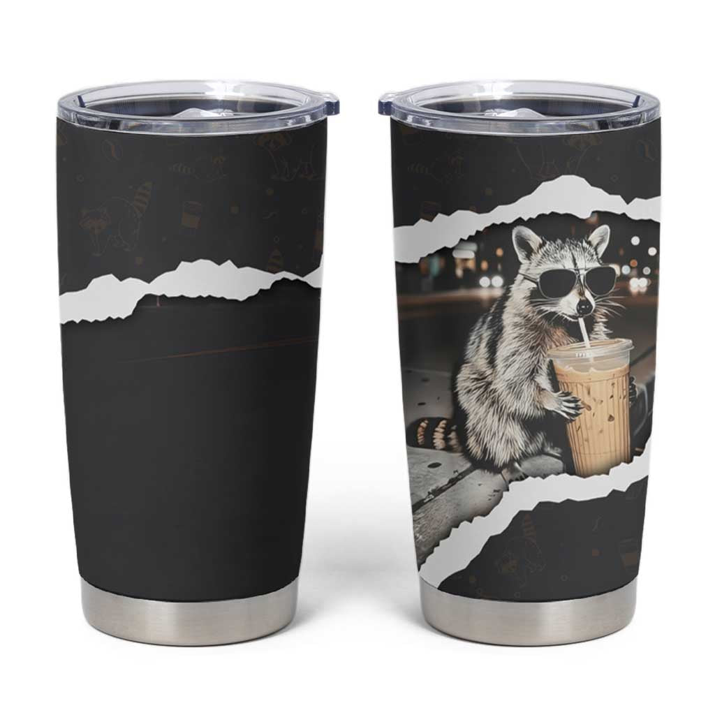 Cool Raccoon Drinking Iced Coffee Tumbler Cup Funny Animal Meme Urban Night Photography