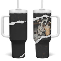 Cool Raccoon Drinking Iced Coffee Tumbler With Handle Funny Animal Meme Urban Night Photography