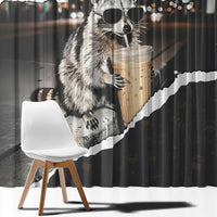 Cool Raccoon Drinking Iced Coffee Window Curtain Funny Animal Meme Urban Night Photography