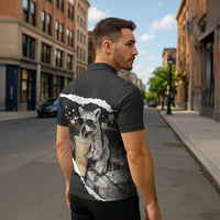 Cool Raccoon Drinking Iced Coffee Zipper Polo Shirt Funny Animal Meme Urban Night Photography