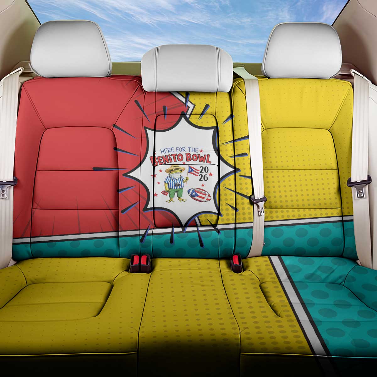 Benito Bowl Puerto Rican Frog Back Car Seat Cover Playful Pop‑Culture Game Day