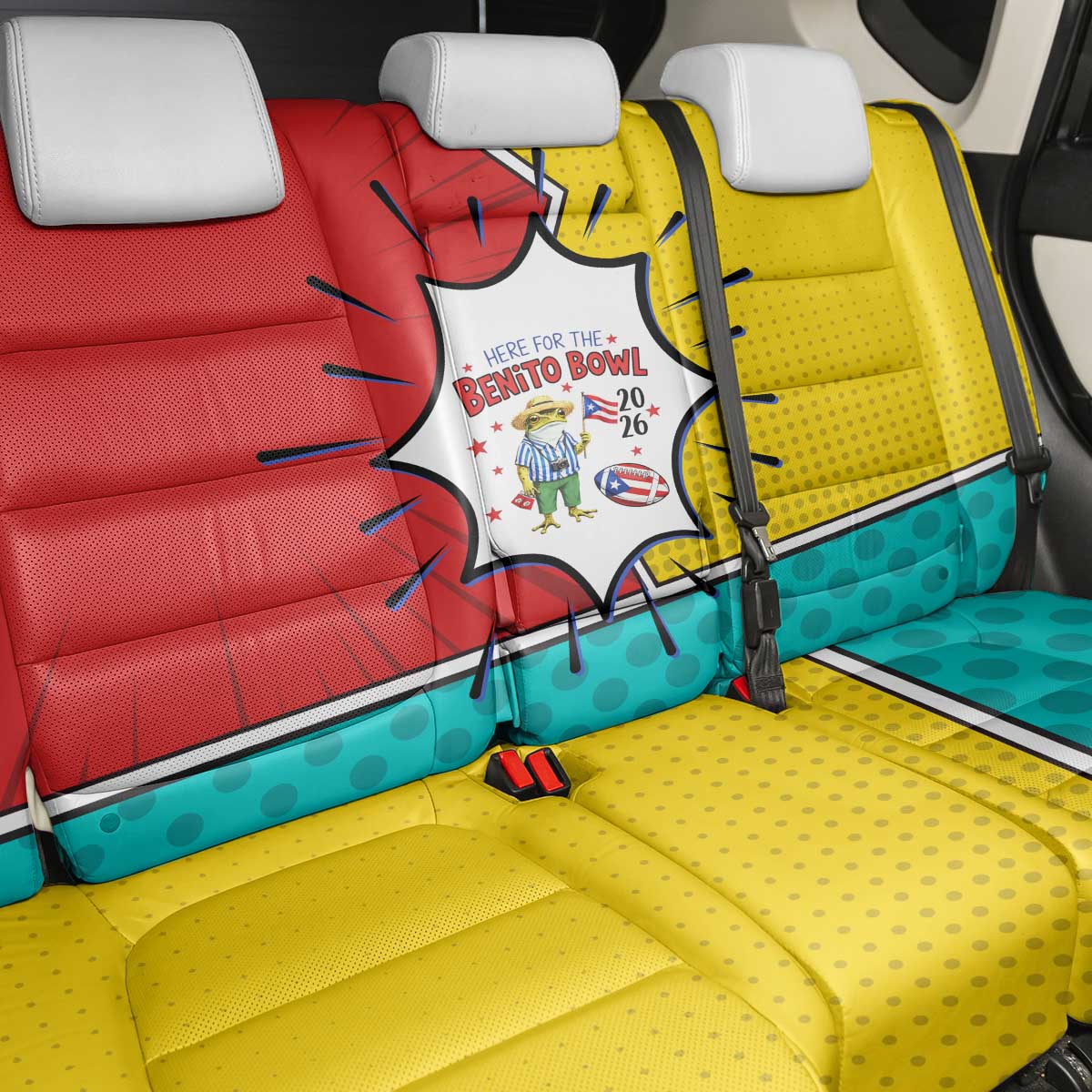 Benito Bowl Puerto Rican Frog Back Car Seat Cover Playful Pop‑Culture Game Day