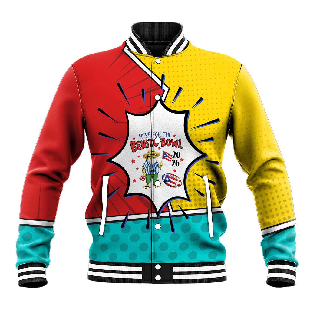 Benito Bowl Puerto Rican Frog Baseball Jacket Playful Pop‑Culture Game Day