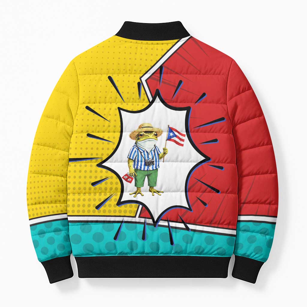 Benito Bowl Puerto Rican Frog Bomber Puffer Jacket Playful Pop‑Culture Game Day