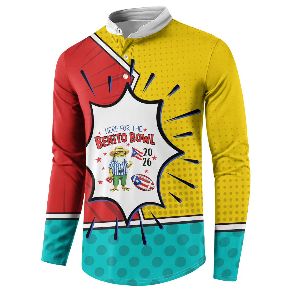 Benito Bowl Puerto Rican Frog Button Sweatshirt Playful Pop‑Culture Game Day