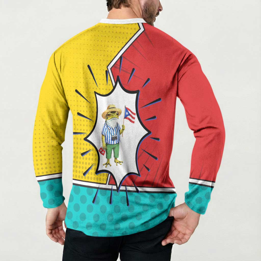 Benito Bowl Puerto Rican Frog Button Sweatshirt Playful Pop‑Culture Game Day