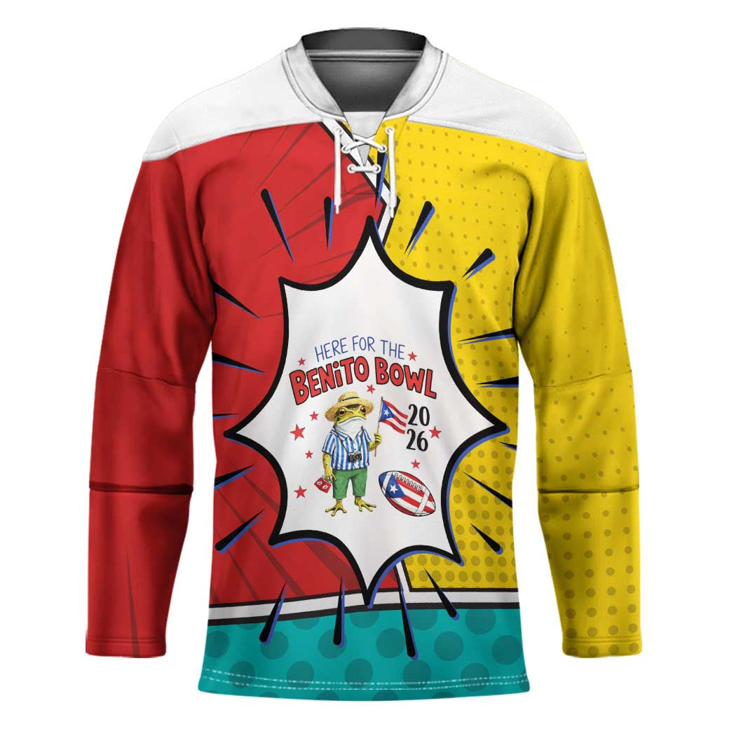 Benito Bowl Puerto Rican Frog Hockey Jersey Playful Pop‑Culture Game Day