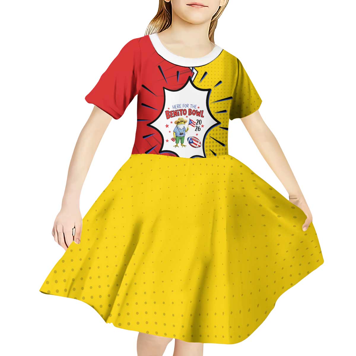 Benito Bowl Puerto Rican Frog Kid Short Sleeve Dress Playful Pop‑Culture Game Day
