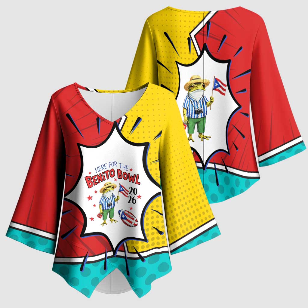 Benito Bowl Puerto Rican Frog Kimono Sleeve Blouse Playful Pop‑Culture Game Day