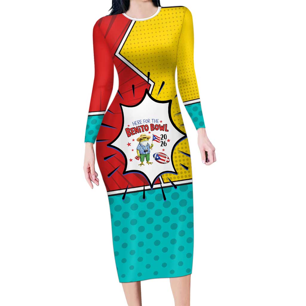 Benito Bowl Puerto Rican Frog Long Sleeve Bodycon Dress Playful Pop‑Culture Game Day