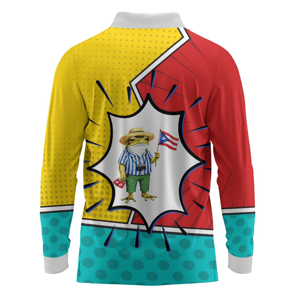 Benito Bowl Puerto Rican Frog Long Sleeve Polo Shirt Playful Pop‑Culture Game Day