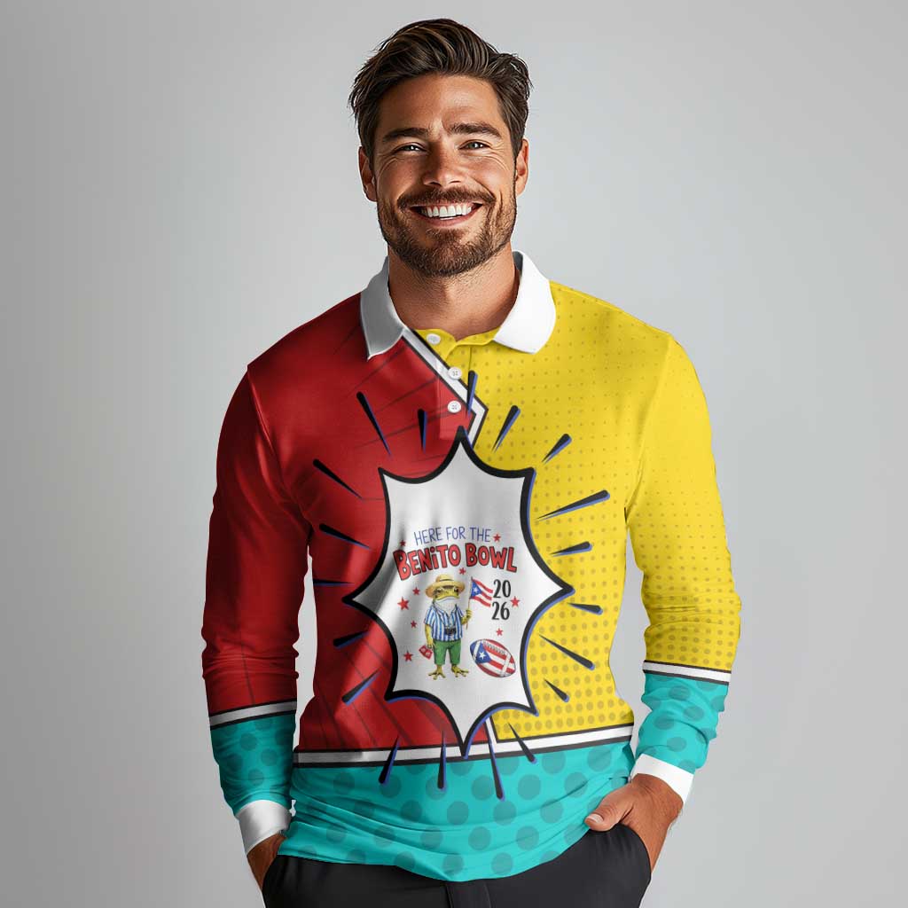 Benito Bowl Puerto Rican Frog Long Sleeve Polo Shirt Playful Pop‑Culture Game Day