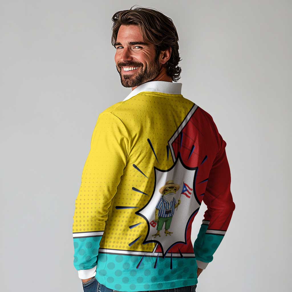 Benito Bowl Puerto Rican Frog Long Sleeve Polo Shirt Playful Pop‑Culture Game Day