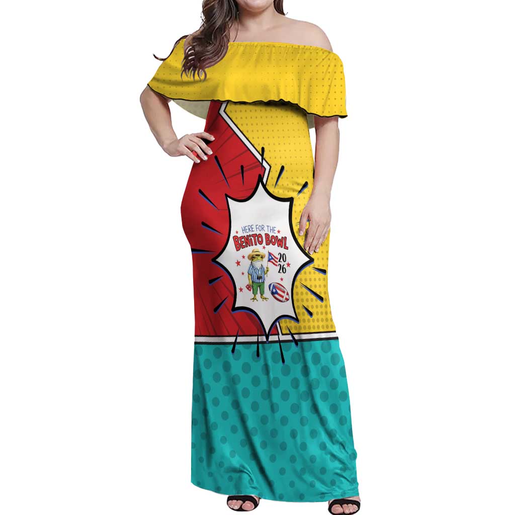 Benito Bowl Puerto Rican Frog Off Shoulder Maxi Dress Playful Pop‑Culture Game Day