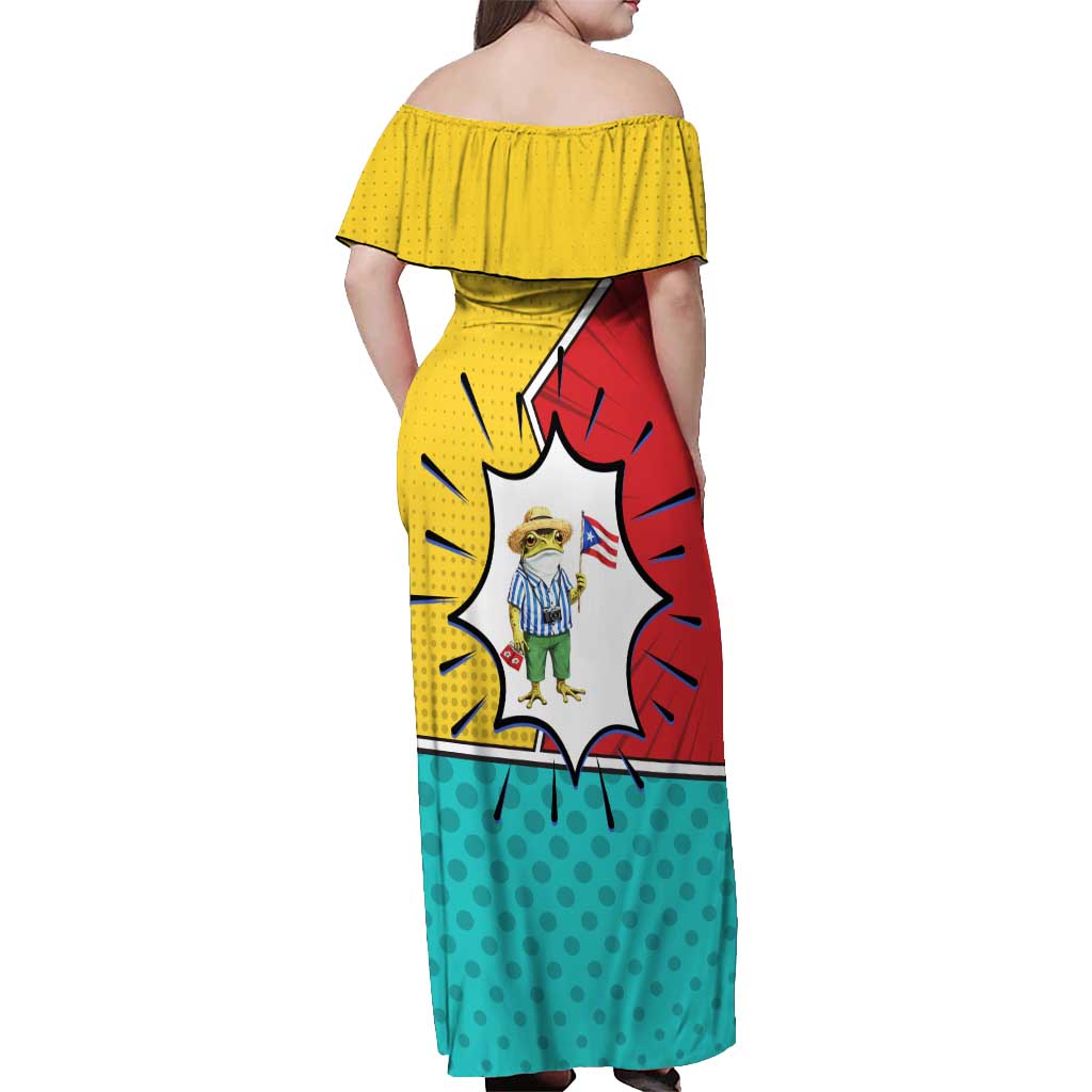 Benito Bowl Puerto Rican Frog Off Shoulder Maxi Dress Playful Pop‑Culture Game Day