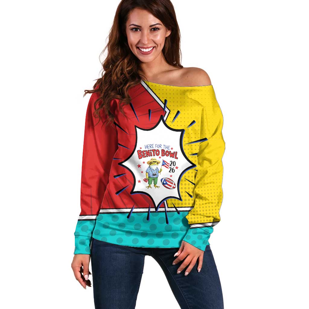 Benito Bowl Puerto Rican Frog Off Shoulder Sweater Playful Pop‑Culture Game Day