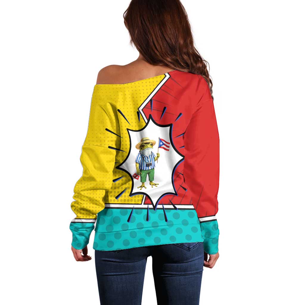 Benito Bowl Puerto Rican Frog Off Shoulder Sweater Playful Pop‑Culture Game Day