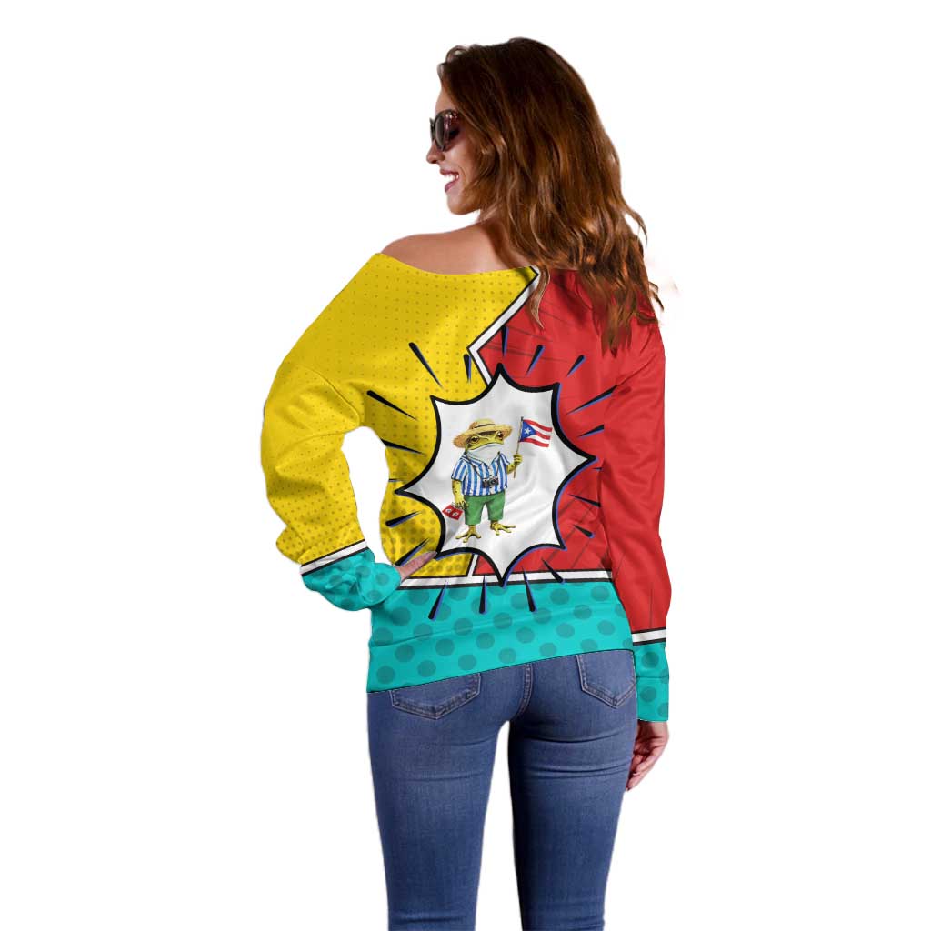 Benito Bowl Puerto Rican Frog Off Shoulder Sweater Playful Pop‑Culture Game Day