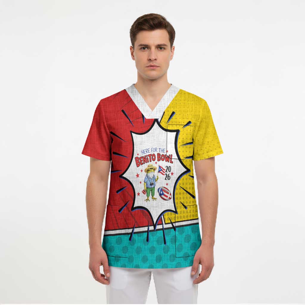 Benito Bowl Puerto Rican Frog Scrub Top Playful Pop‑Culture Game Day
