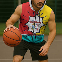 Benito Bowl Puerto Rican Frog Sleeveless Zip Hoodie Playful Pop‑Culture Game Day