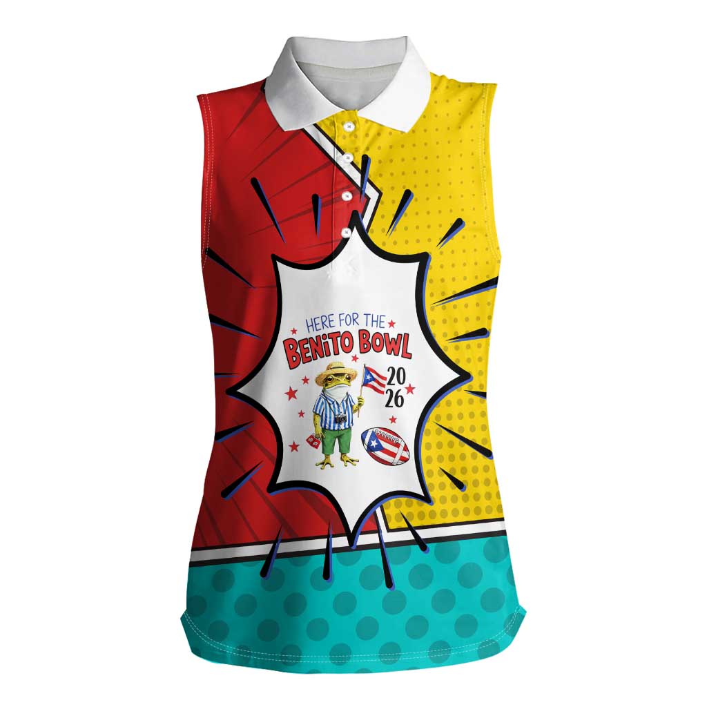 Benito Bowl Puerto Rican Frog Women Sleeveless Polo Shirt Playful Pop‑Culture Game Day