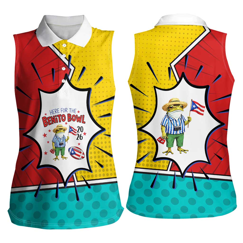 Benito Bowl Puerto Rican Frog Women Sleeveless Polo Shirt Playful Pop‑Culture Game Day