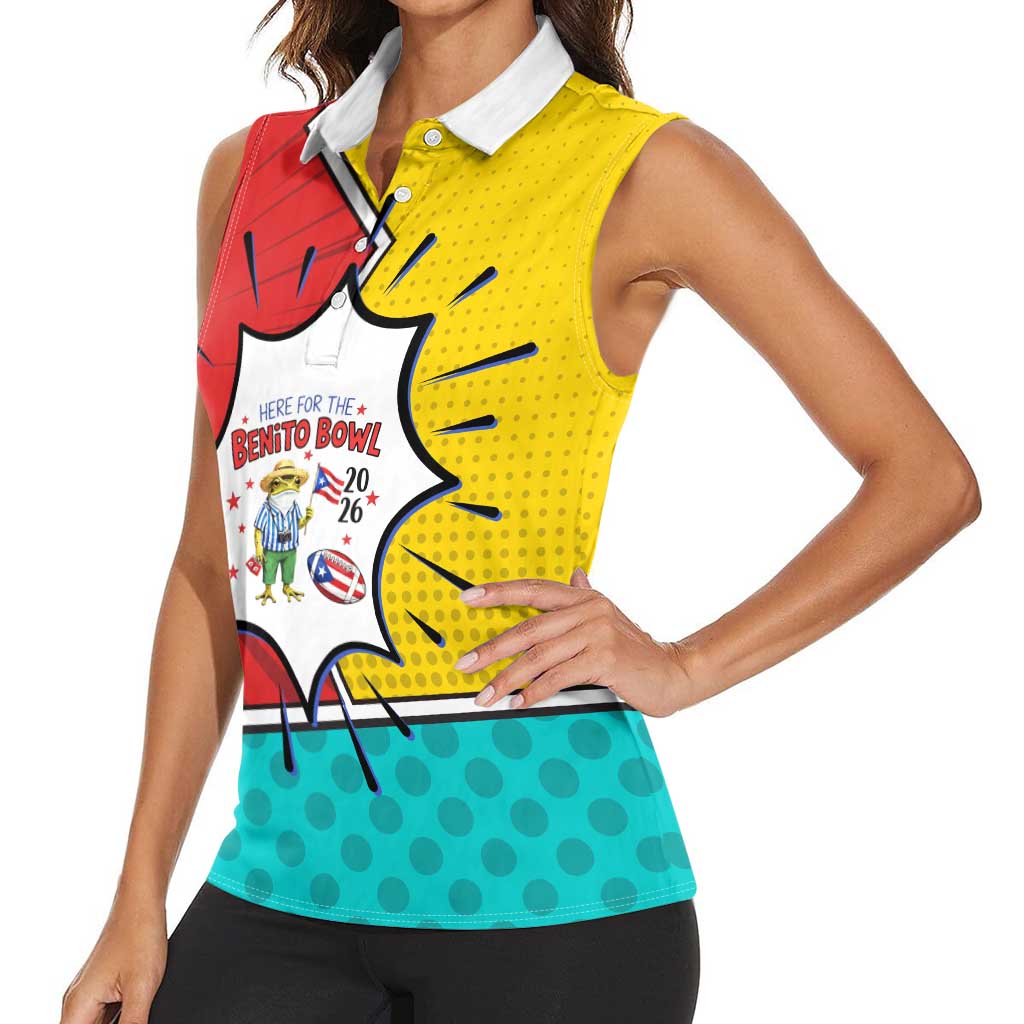 Benito Bowl Puerto Rican Frog Women Sleeveless Polo Shirt Playful Pop‑Culture Game Day