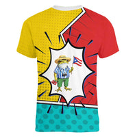Benito Bowl Puerto Rican Frog Women V-Neck T-Shirt Playful Pop‑Culture Game Day