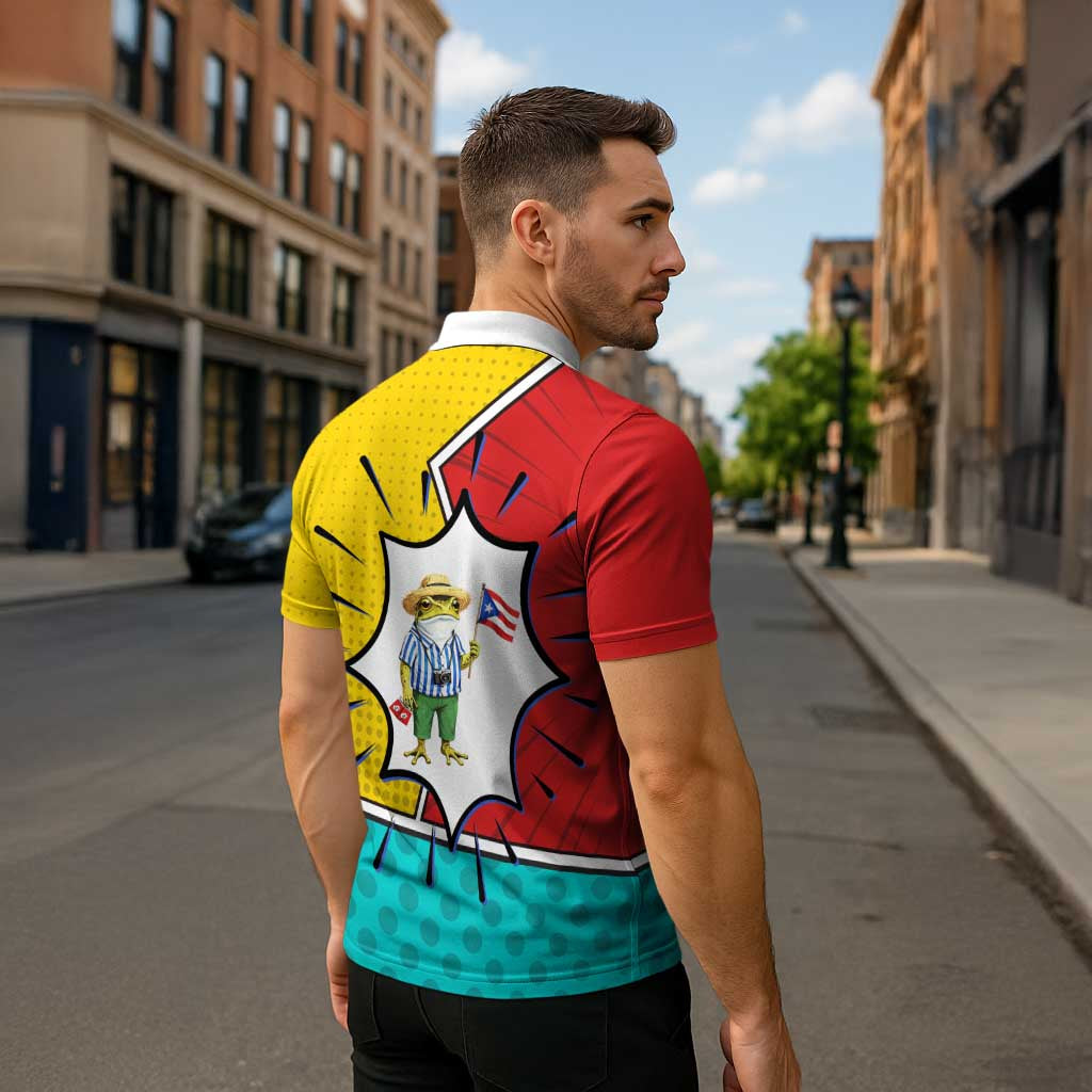 Benito Bowl Puerto Rican Frog Zipper Polo Shirt Playful Pop‑Culture Game Day