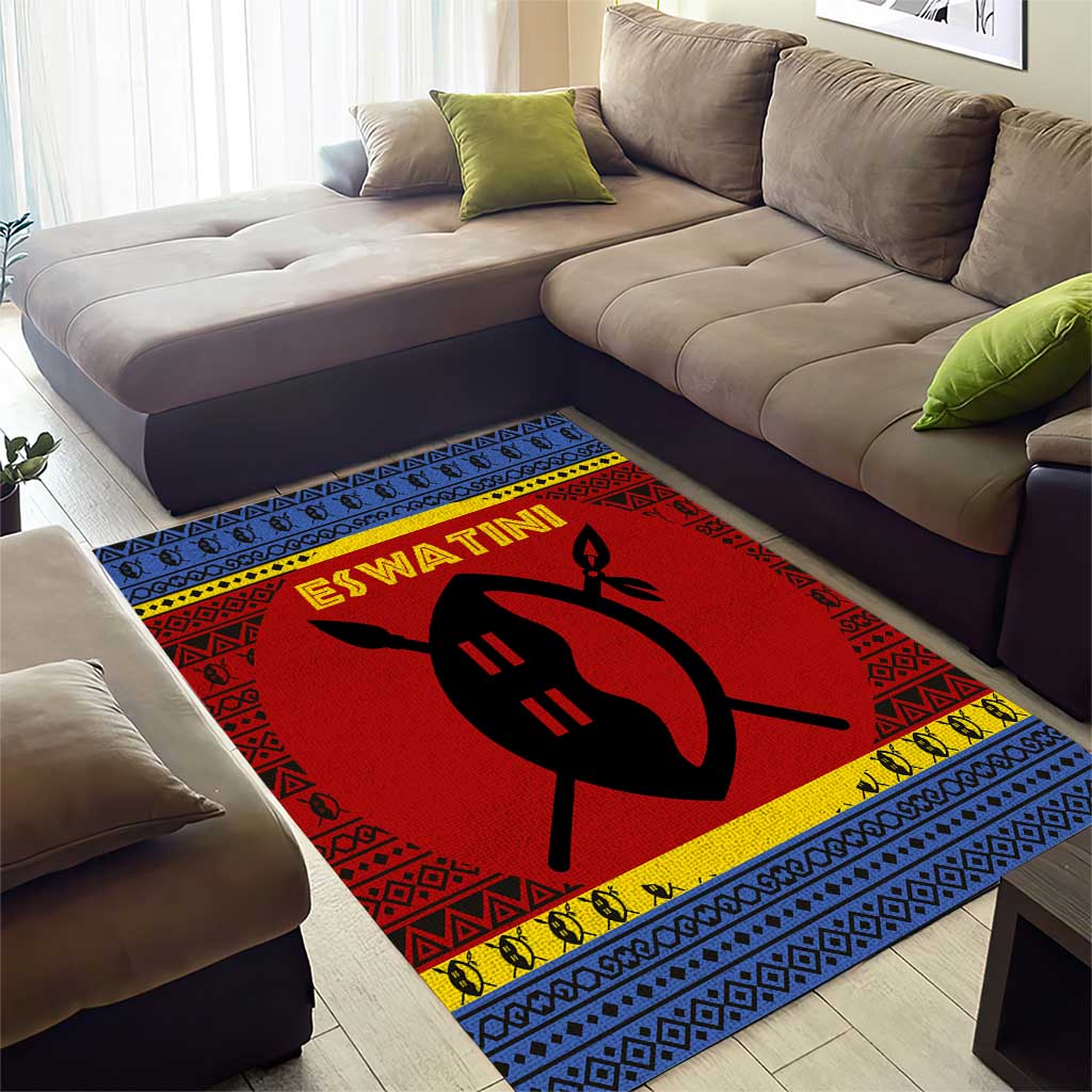 Eswatini Flag Area Rug with Traditional Shield Spear and Cultural Pattern Design - Wonder Print Shop