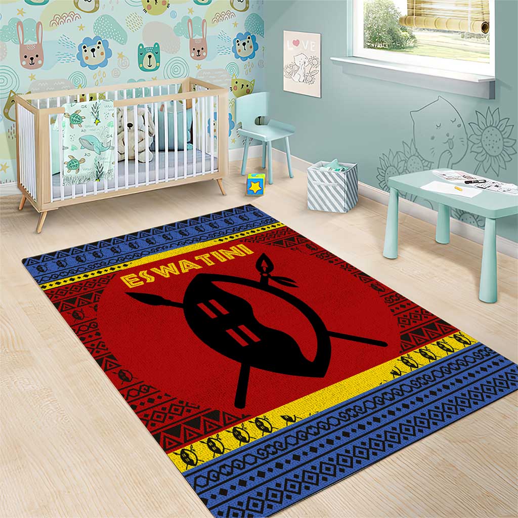 Eswatini Flag Area Rug with Traditional Shield Spear and Cultural Pattern Design - Wonder Print Shop