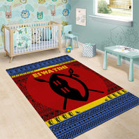 Eswatini Flag Area Rug with Traditional Shield Spear and Cultural Pattern Design - Wonder Print Shop