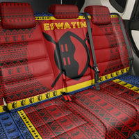 Eswatini Flag Back Car Seat Cover with Traditional Shield Spear and Cultural Pattern Design - Wonder Print Shop