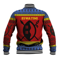 Eswatini Flag Baseball Jacket with Traditional Shield Spear and Cultural Pattern Design - Wonder Print Shop