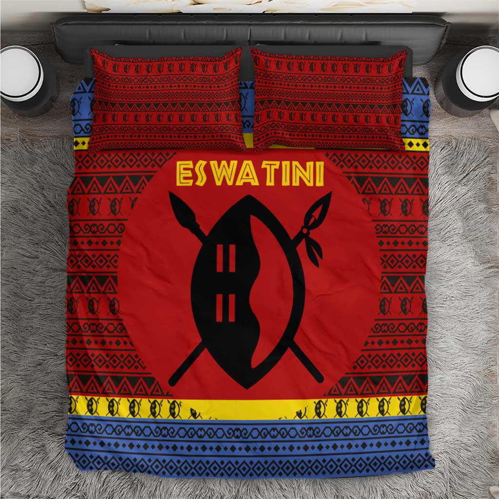 Eswatini Flag Bedding Set with Traditional Shield Spear and Cultural Pattern Design - Wonder Print Shop