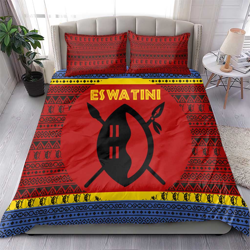 Eswatini Flag Bedding Set with Traditional Shield Spear and Cultural Pattern Design - Wonder Print Shop