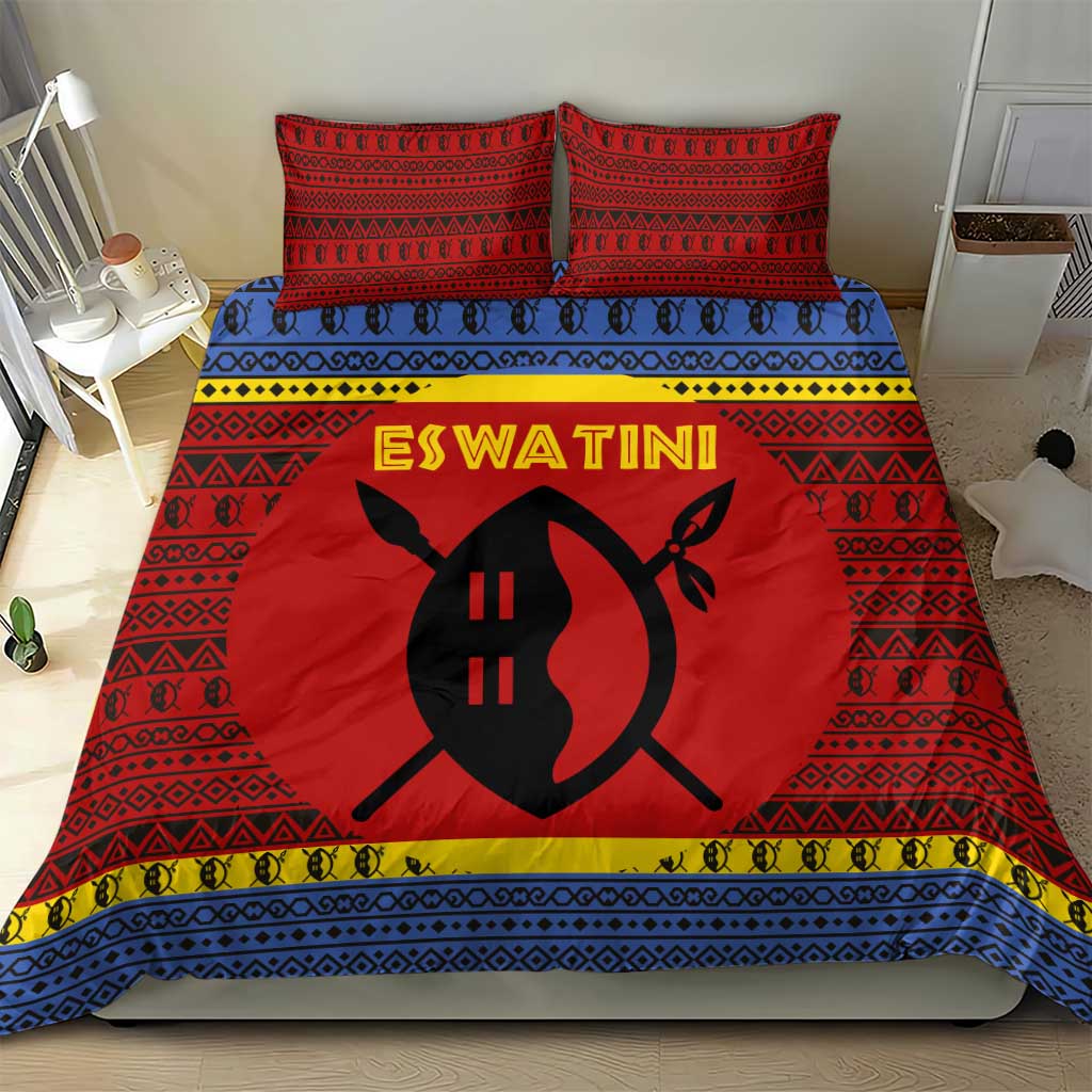 Eswatini Flag Bedding Set with Traditional Shield Spear and Cultural Pattern Design - Wonder Print Shop