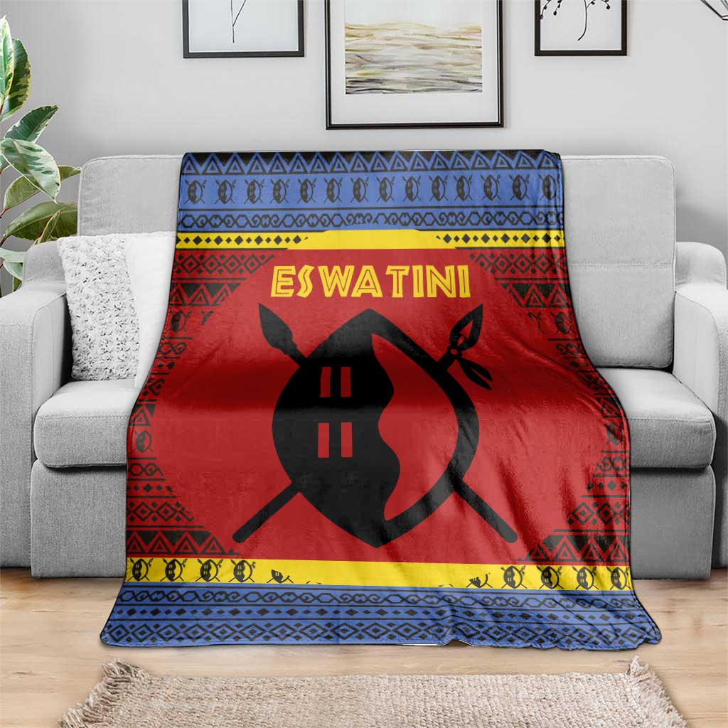 Eswatini Flag Blanket with Traditional Shield Spear and Cultural Pattern Design - Wonder Print Shop