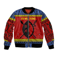 Eswatini Flag Bomber Jacket with Traditional Shield Spear and Cultural Pattern Design - Wonder Print Shop
